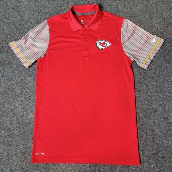 Nike Dri Fit NFL Kansas City Chiefs Mens Size S Polo Shirt Red Stripe Sleeve - Picture 1 of 11